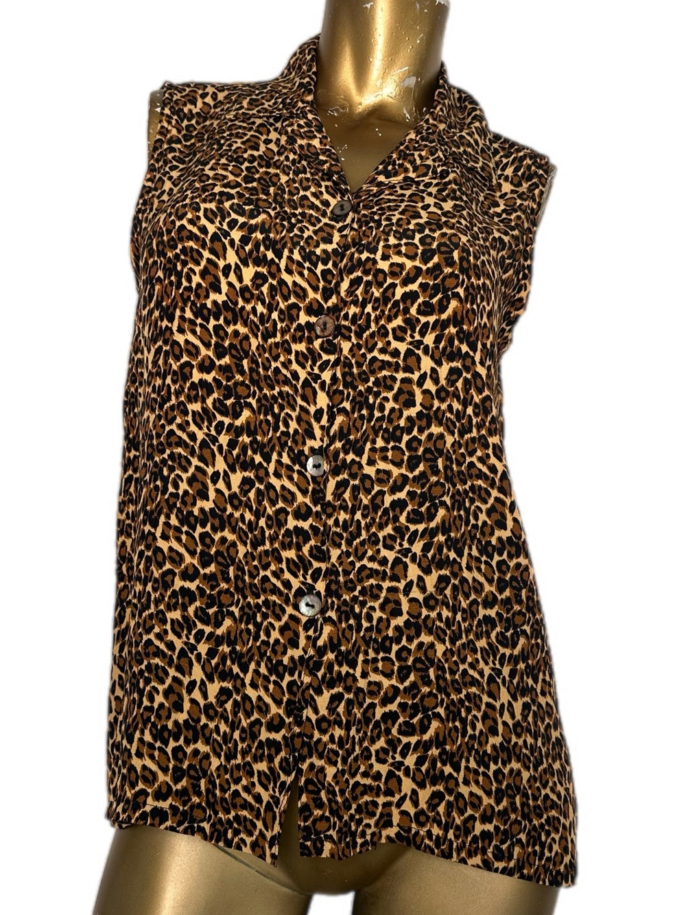 Vintage Y2K CLIO Leopard Print Sleeveless Button Front Blouse Top Leopard Print